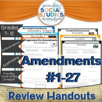 Preview of Constitution Amendments Review Sheet Amendments 1-27 Test Prep | Quiz | Activity