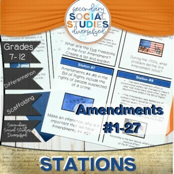 Preview of Constitution Amendments | Stations | Amendments 1-27 | USA Test Prep