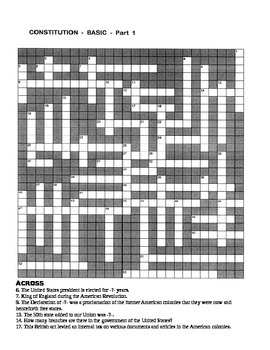 Constitution Crossword Puzzle Worksheets Teaching Resources Tpt