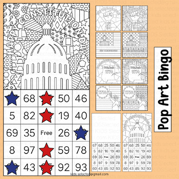 Preview of Constitution Day Activities Bingo Pop Art Coloring Page U.S. Craft Game Cards