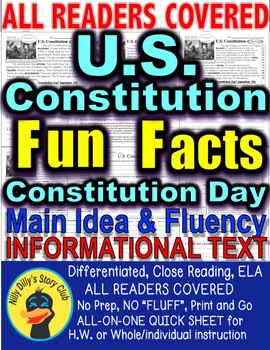 Preview of Constitution Day/ Constitution Fun Facts Close Read Leveled Passages Print-N-Go