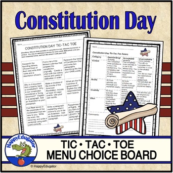 Preview of Constitution Day Menu Choice Board with Rubric