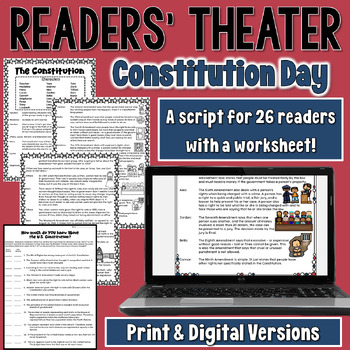 Preview of Constitution Day Readers' Theater Script with a Comprehension Worksheet