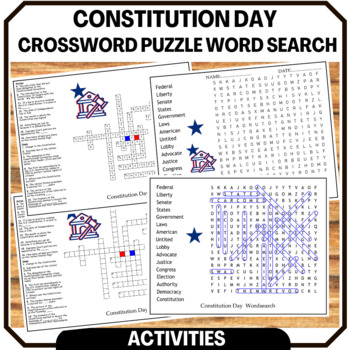 Preview of Constitution Day Vocabulary Crossword & Wordsearch