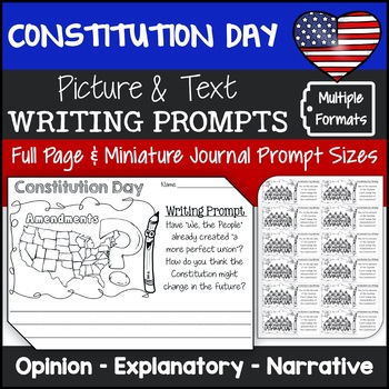 Preview of Constitution Day Writing Prompts Pictures | Constitution Day Journal Prompts