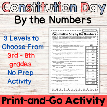 Preview of Constitution Day by the Numbers Math Activity Morning Work Centers