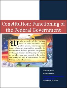 Preview of Constitution Functioning of the Federal Government Differentiated Lesson Plan