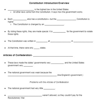 Preview of Constitution Intro/Overview Guided Notes