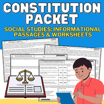Preview of Constitution: Middle & High School Government Passages, Worksheets, Packet