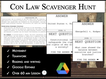 Preview of Constitution Overview : Scavenger Hunt + Reading Graphic Organizer Con Law