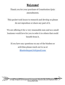 Preview of Constitution Quiz: Amendments