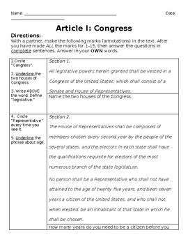 Preview of Constitution Reading: Article 1 Strategic Reading