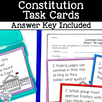 Preview of Constitution - Three Branches of Government Activity: Task Cards