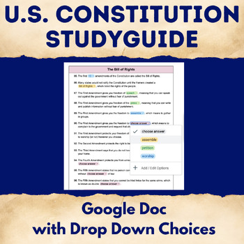 Preview of Constitution Study Guide w/drop down choices