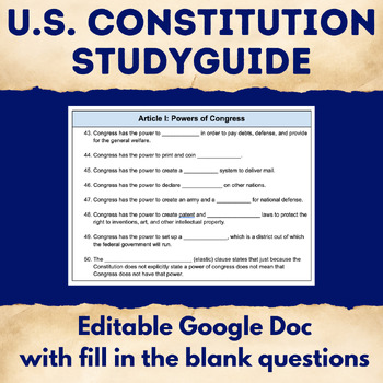 Preview of Constitution Unit Study Guide