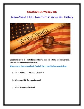 Preview of Constitution Webquest (With Answer Key)!