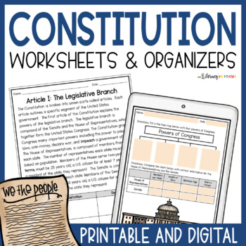 Preview of US Constitution Worksheets | Graphic Organizers | Printable & Digital