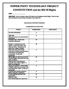 Preview of Constitution and Bill of Rights Power Point Project