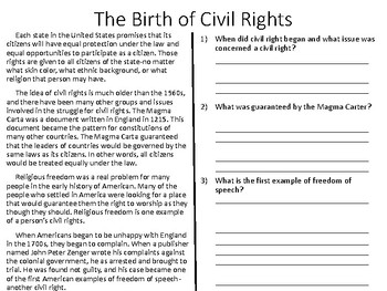 Constitution And Bill Of Rights Reading Comprehension Packet Homework Review