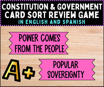 Preview of Constitution and Government Card Sort Review Game in English and Spanish