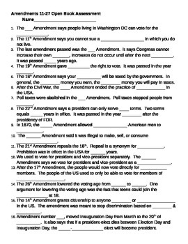 Preview of Constitutional Amendments 11/27 Assessment Test Quiz Worksheet Review