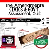 Constitutional Amendments Quiz, Civics Assessment with Goo