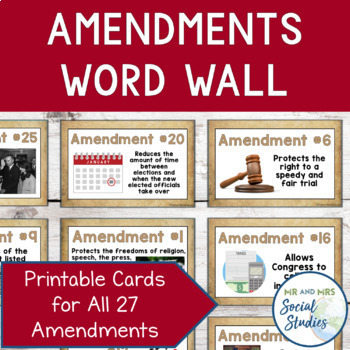 Preview of Constitutional Amendments Word Wall | 27 Amendments | US Constitution