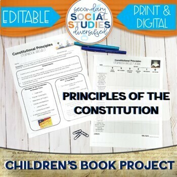 Preview of Constitutional Principles Children's Book Project Editable Digital and Print 