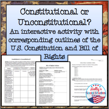Preview of Constitution and Bill of Rights Outlines and Scavenger Hunt Activity