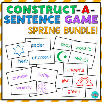 Preview of Construct A Sentence Game | Sentence Building Cards | SPRING BUNDLE!