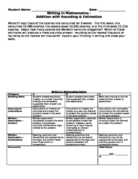 Preview of Constructed Response - Short Answer Addition with Rounding and Estimation