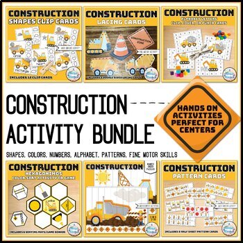 Preview of Construction Heavy Equipment Fine Motor Centers Activities and Game Bundle