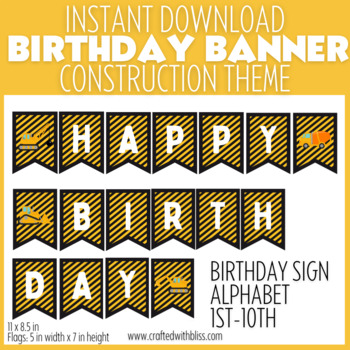 FREE Construction Birthday Banner Printable For Kids, Happy Birthday Banner