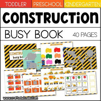 Preview of FREE Construction Busy Book Binder Quiet Adapted Book Learning Folder Center