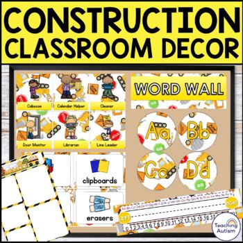 Preview of Construction Classroom Decor 2023 - 2024 | Editable Classroom Decor
