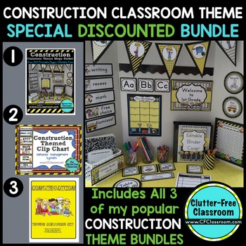 Preview of CONSTRUCTION THEME Classroom Decor EDITABLE - 3 product bundle