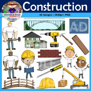 Preview of Construction Clip Art (Crane, Hammer, Blueprint, Worker, Foreman, House)