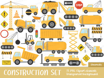 Preview of Construction Clipart Set - car, tractor, truck, crane, building, vehicle, cricut