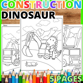 Preview of Construction Vehicles Trucks Dinosaur Coloring Pages - Construction Printable