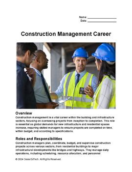 Preview of Construction Management Comprehensive Career Guide Worksheet
