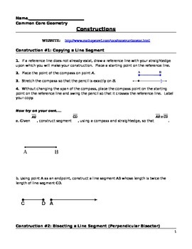 Preview of Construction Packet for Common Core Geometry