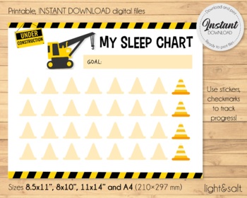 Preview of Construction Printable Reward chart, Behavior chart, sleep chart