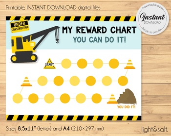 Preview of Construction Printable Reward chart, Behavior chart, Potty Training, sleep chart