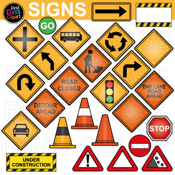 Construction Signs Clip Art by First Class Clipart | TpT