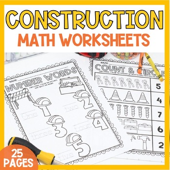 Preview of Construction Theme Math Worksheets for Preschool Kindergarten Activities