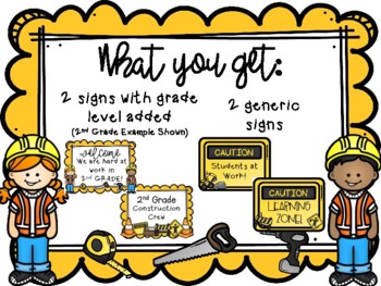 Construction Theme Classroom Signs Grade Specific Tpt