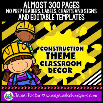 Preview of Construction Theme Classroom and Bulletin Board Decor Bundle EDITABLE