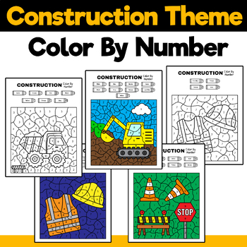 Preview of Construction Theme Color By Number: Morning Work | Construction Vehicles