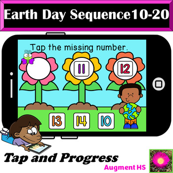 Preview of Earth Day Number Sequencing 10-20 Tap and Progress on Boom Cards™