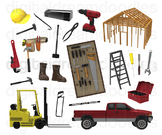 Construction Tool Clipart - Forklift and Building Digital 